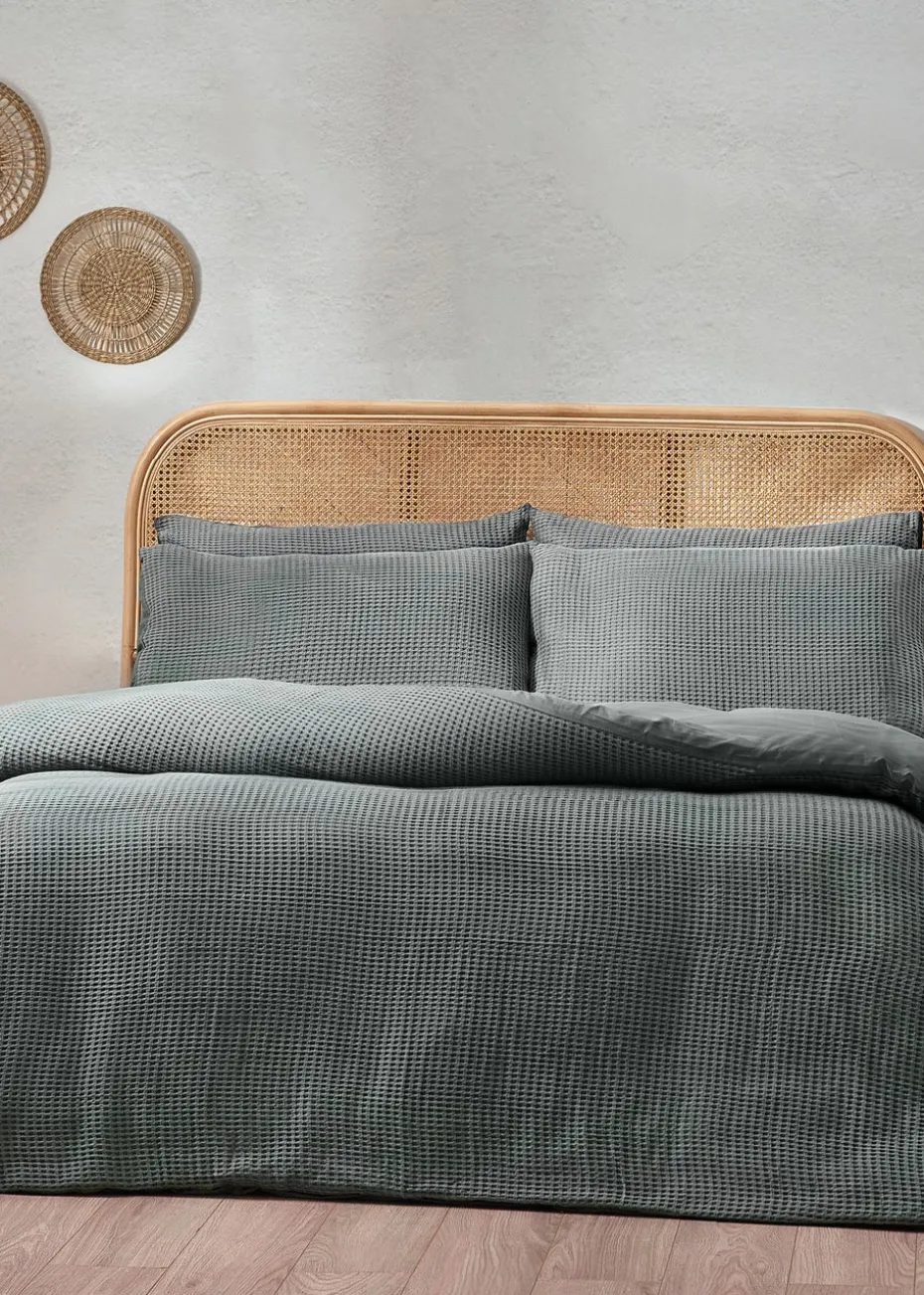 Yard Chunky Waffle 100% Cotton Duvet Cover Set Dusk
