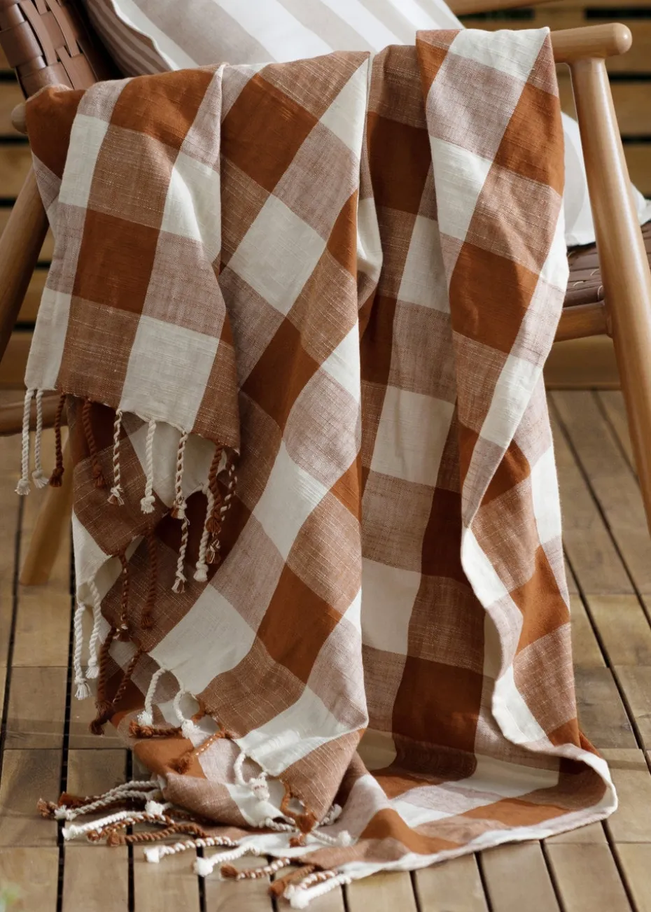 Yard Rust Chesil Check Tasselled 100% Cotton Throw
