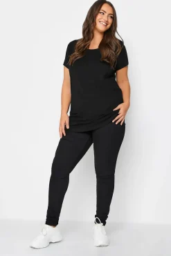 Yours Curve 2 Pack Black & White Longline T Shirts