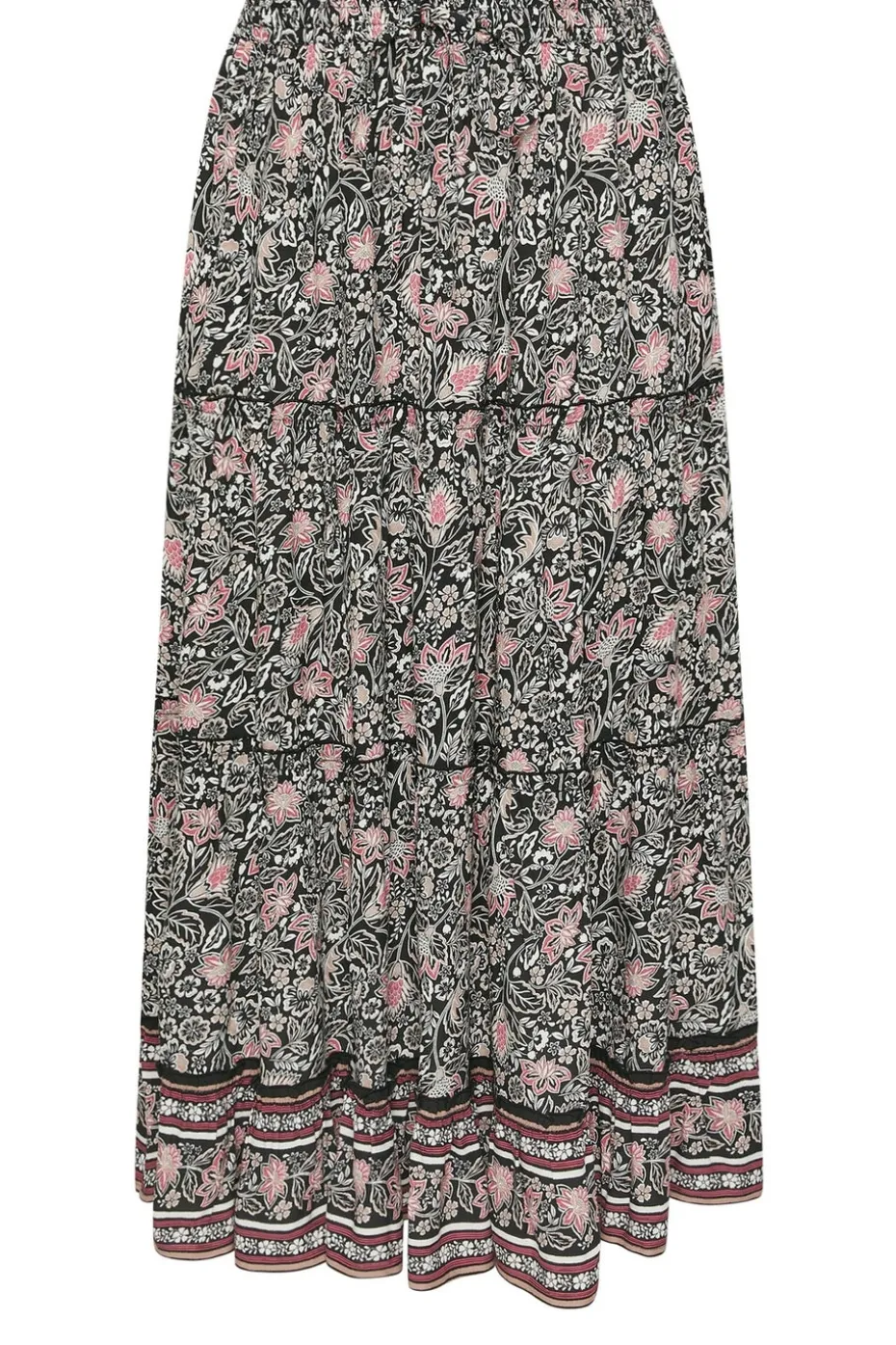 Yours Curve Black & White Floral Print Tiered Maxi Skirt