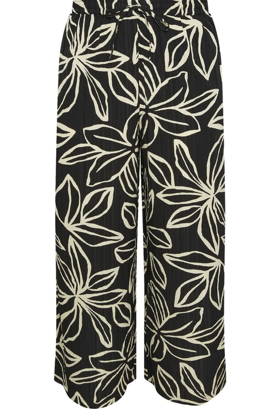Yours Curve Black & White Floral Print Textured Wide Leg Trousers