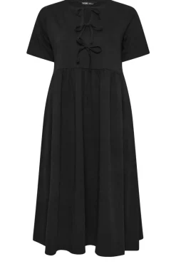 Yours Curve Black Bow Tie Front Midi Dress