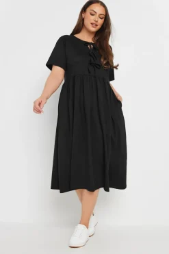 Yours Curve Black Bow Tie Front Midi Dress