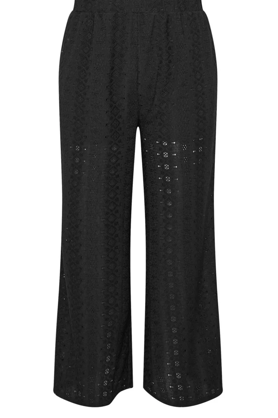 Yours Curve Black Broderie Anglaise Wide Leg Trousers