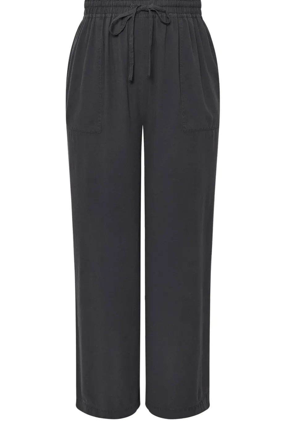 Yours Curve Black Chambray Tie Front Wide Leg Trousers