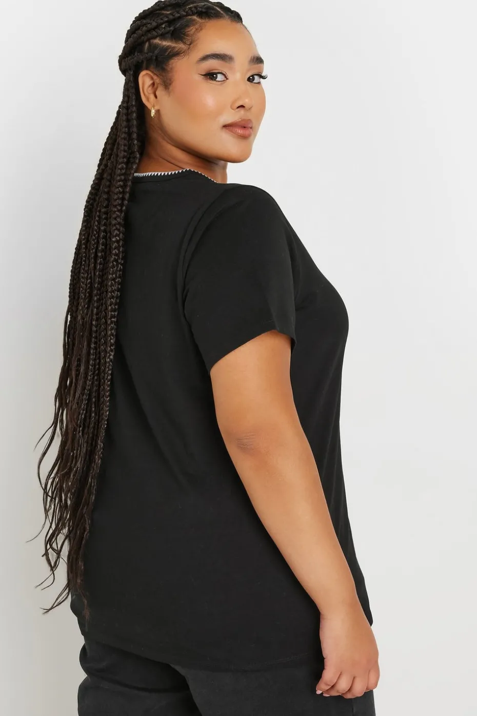 Yours Curve Black Contrast Stitch Pocket Heavyweight T Shirt