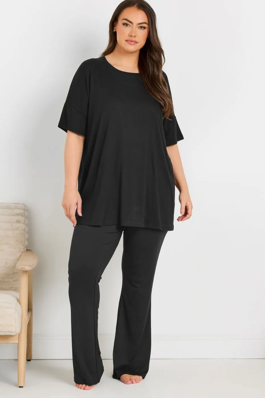 Yours Curve Black Flare Pyjama Bottoms