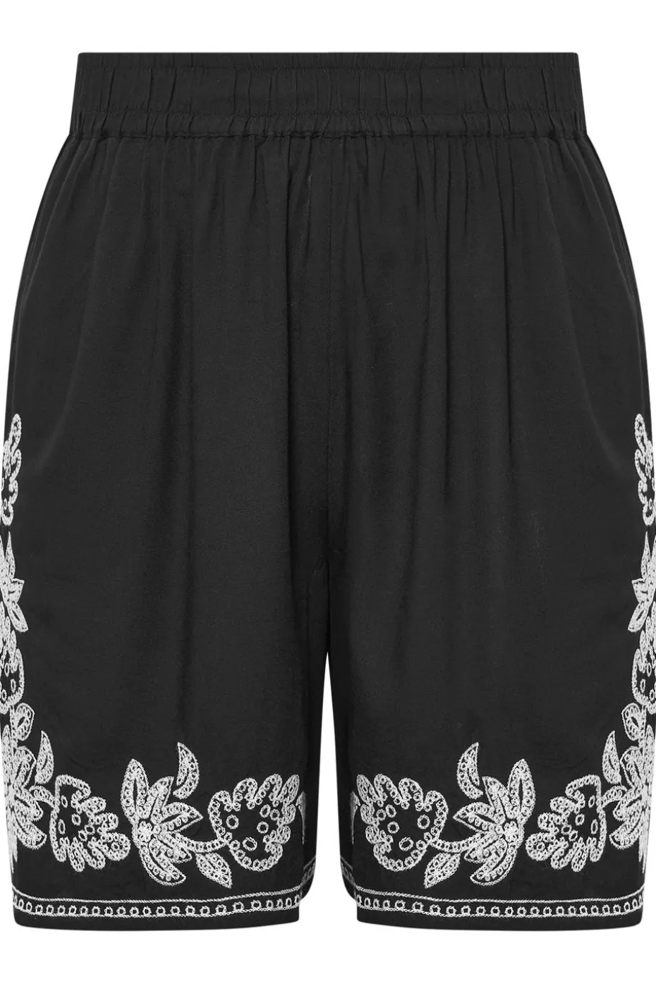 Yours Curve Black Floral Embroidered Shorts