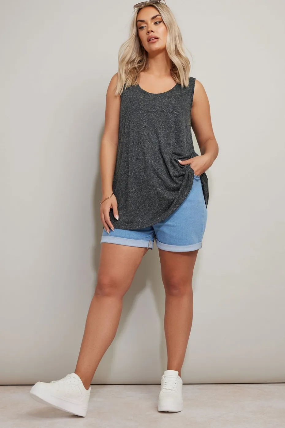 Yours Curve Black Linen Vest Top