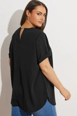 Yours Curve Black Notch Neck Blouse