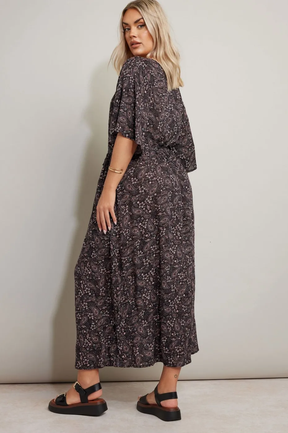 Yours Curve Black Paisley Print Tie Front Maxi Dress