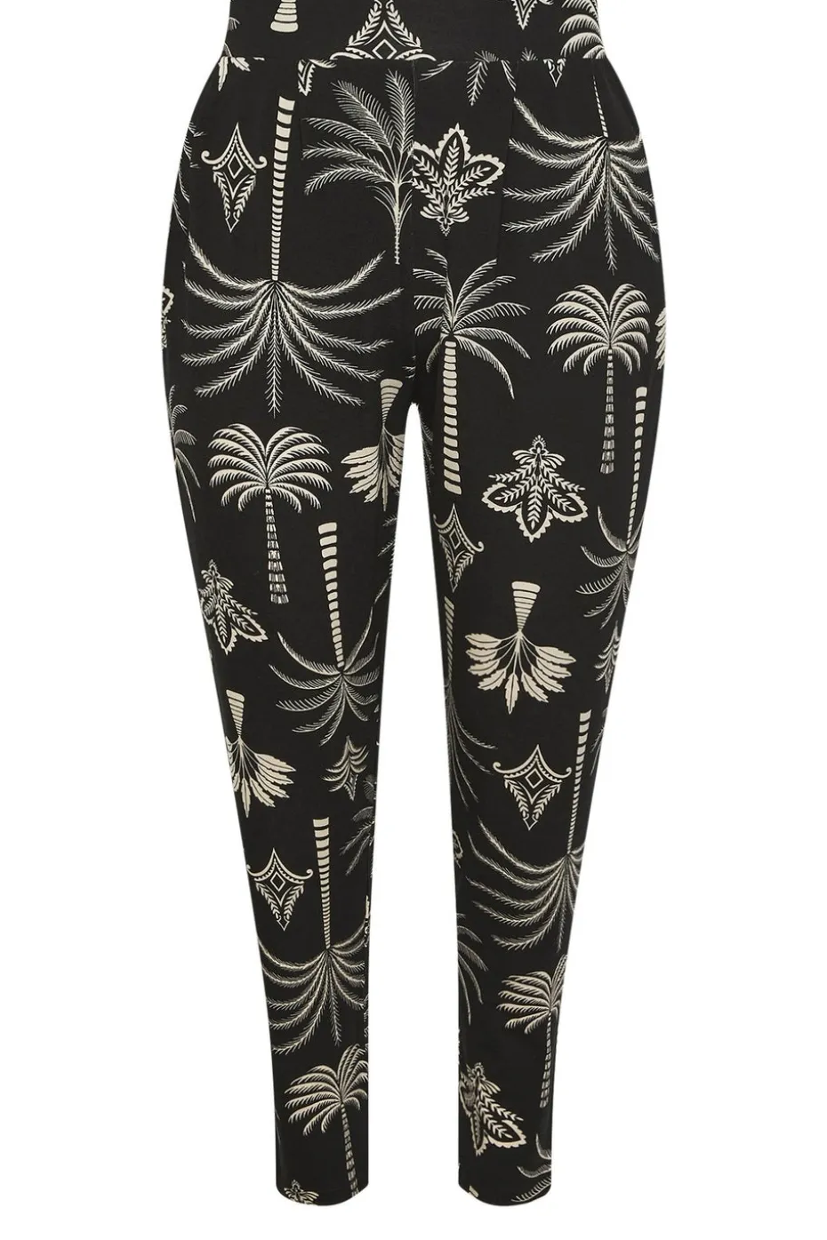 Yours Curve Black Palm Print Harem Trousers