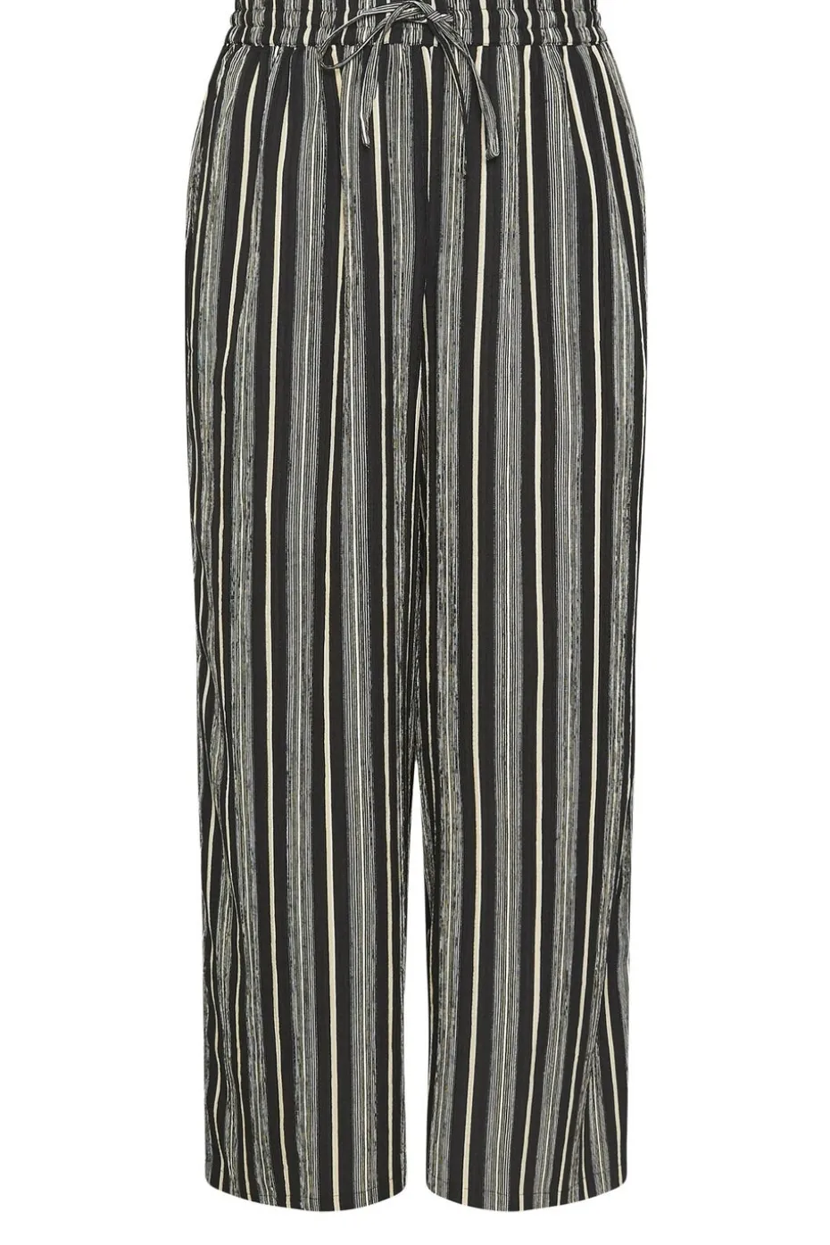 Yours Curve Black Stripe Textured Wide Leg Trousers