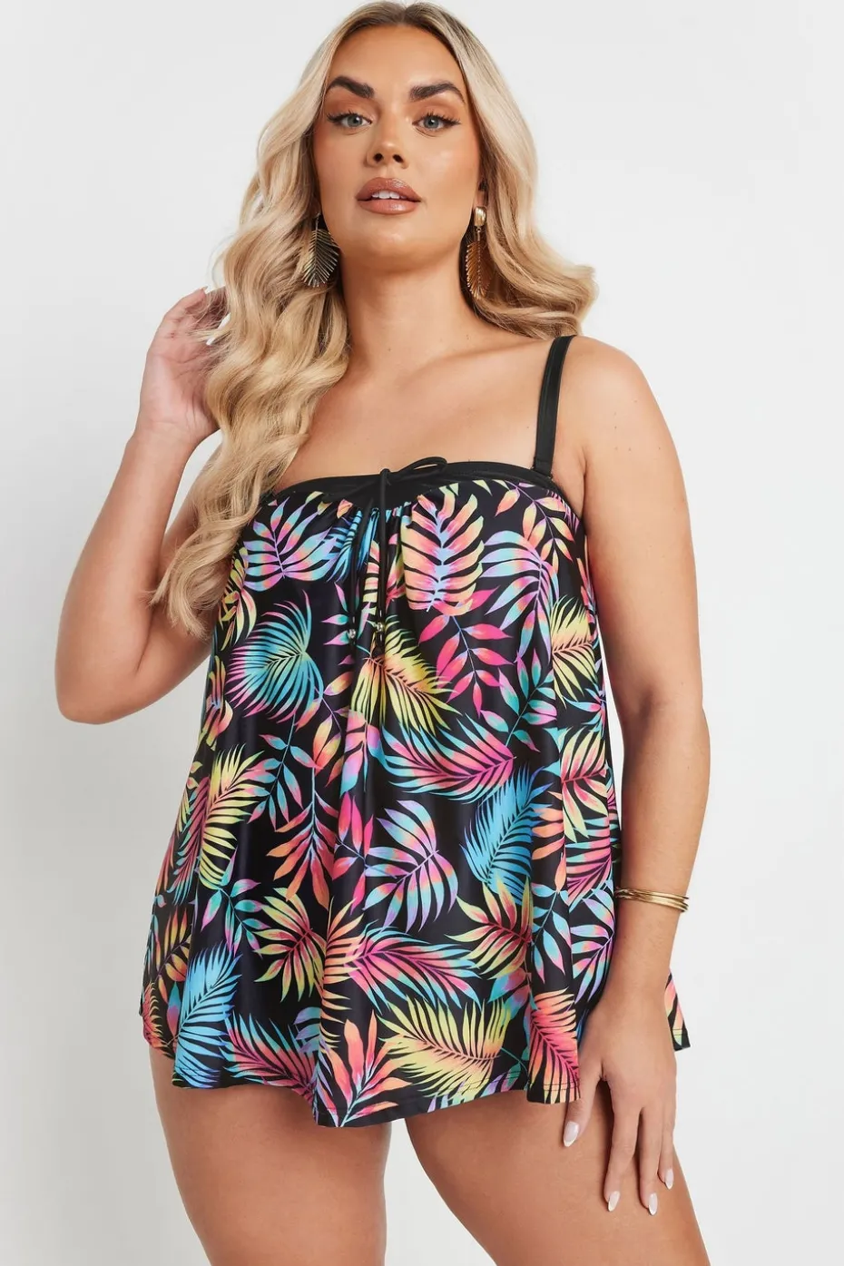 Yours Curve Black Tropical Leaf Print Tankini Top