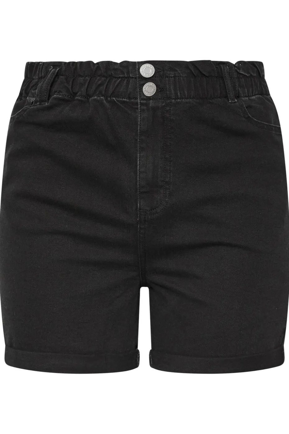 Yours Curve Black Washed Elasticated Waist Turn Up Denim Shorts