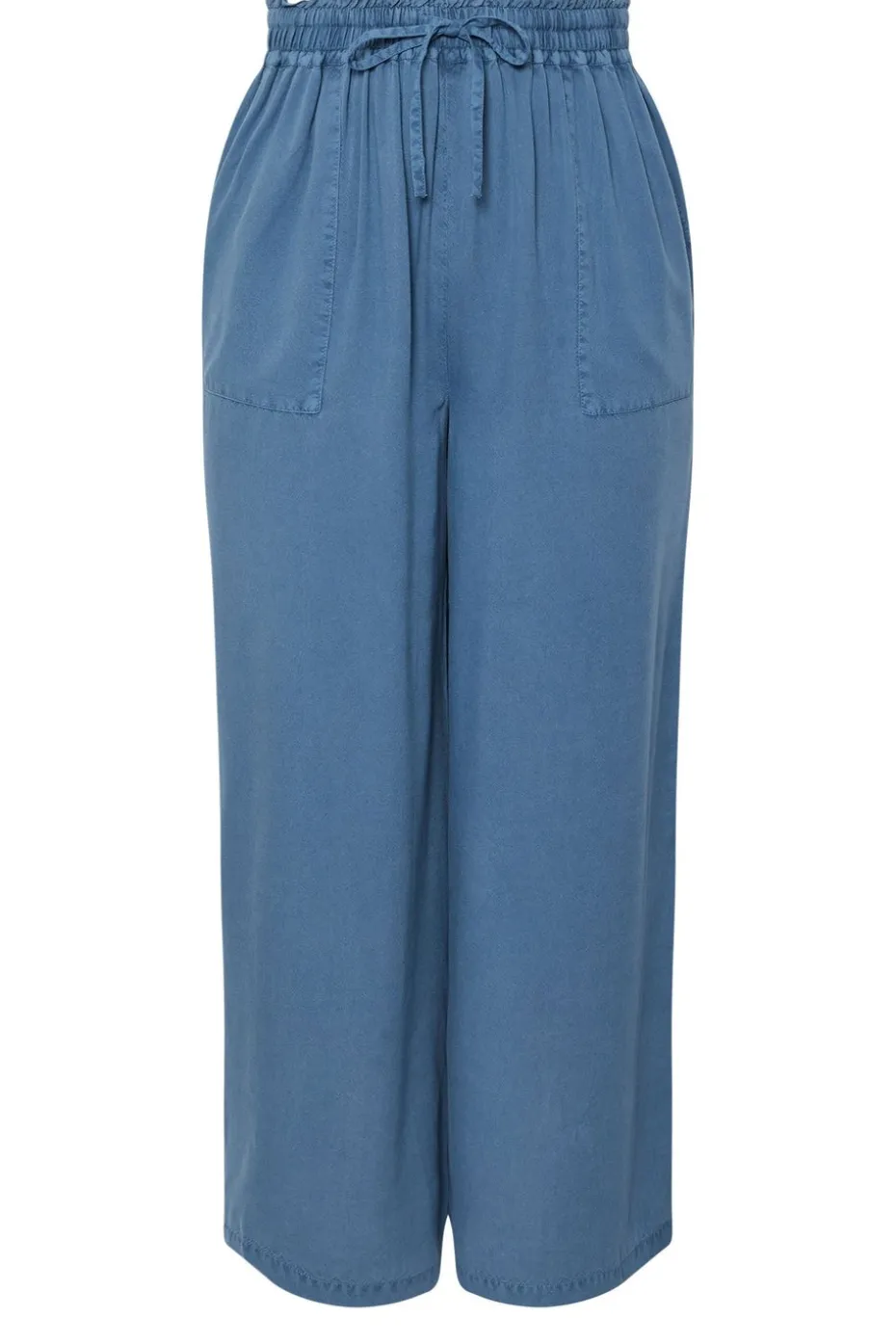 Yours Curve Blue Chambray Tie Front Wide Leg Trousers