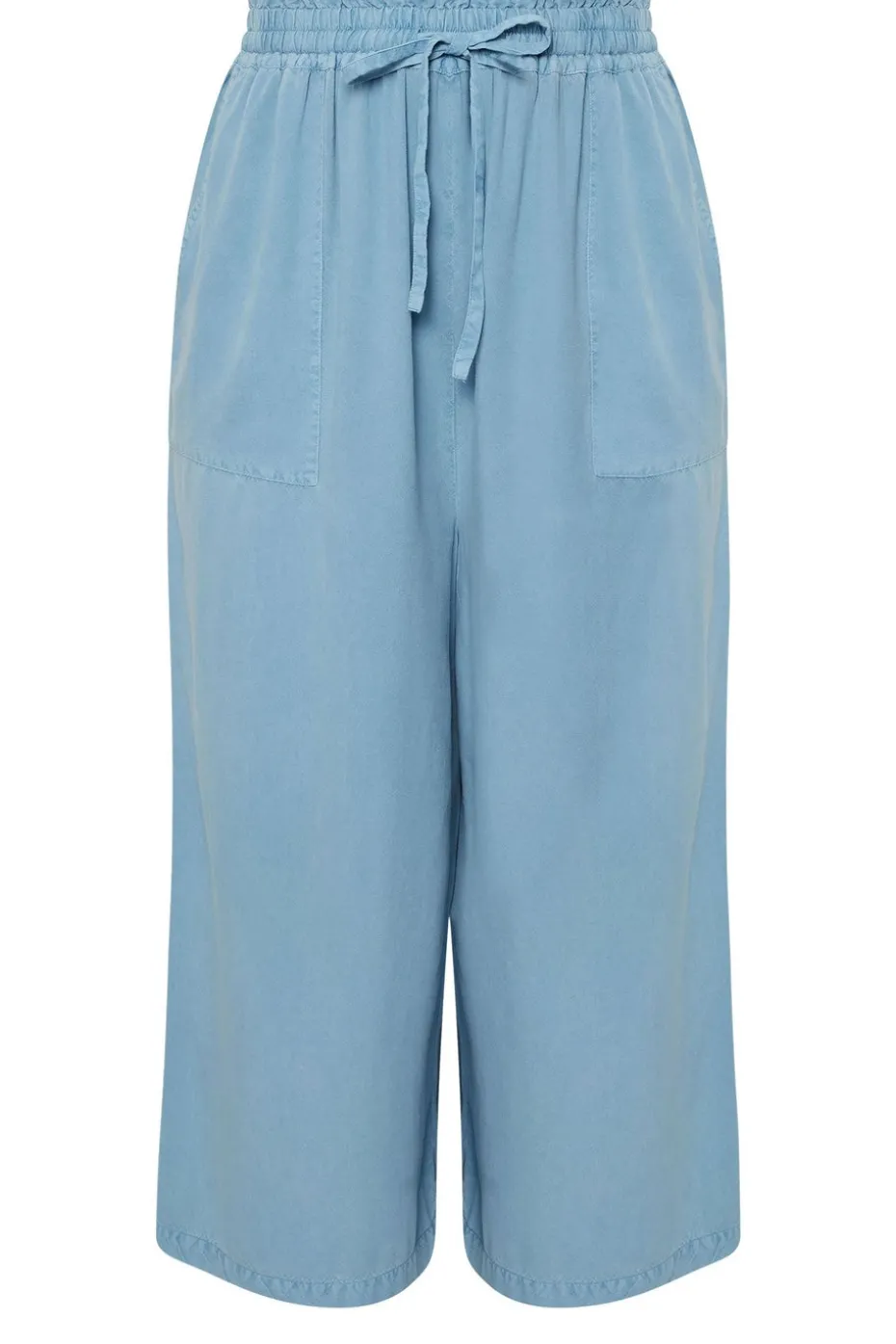 Yours Curve Blue Chambray Tie Front Culottes