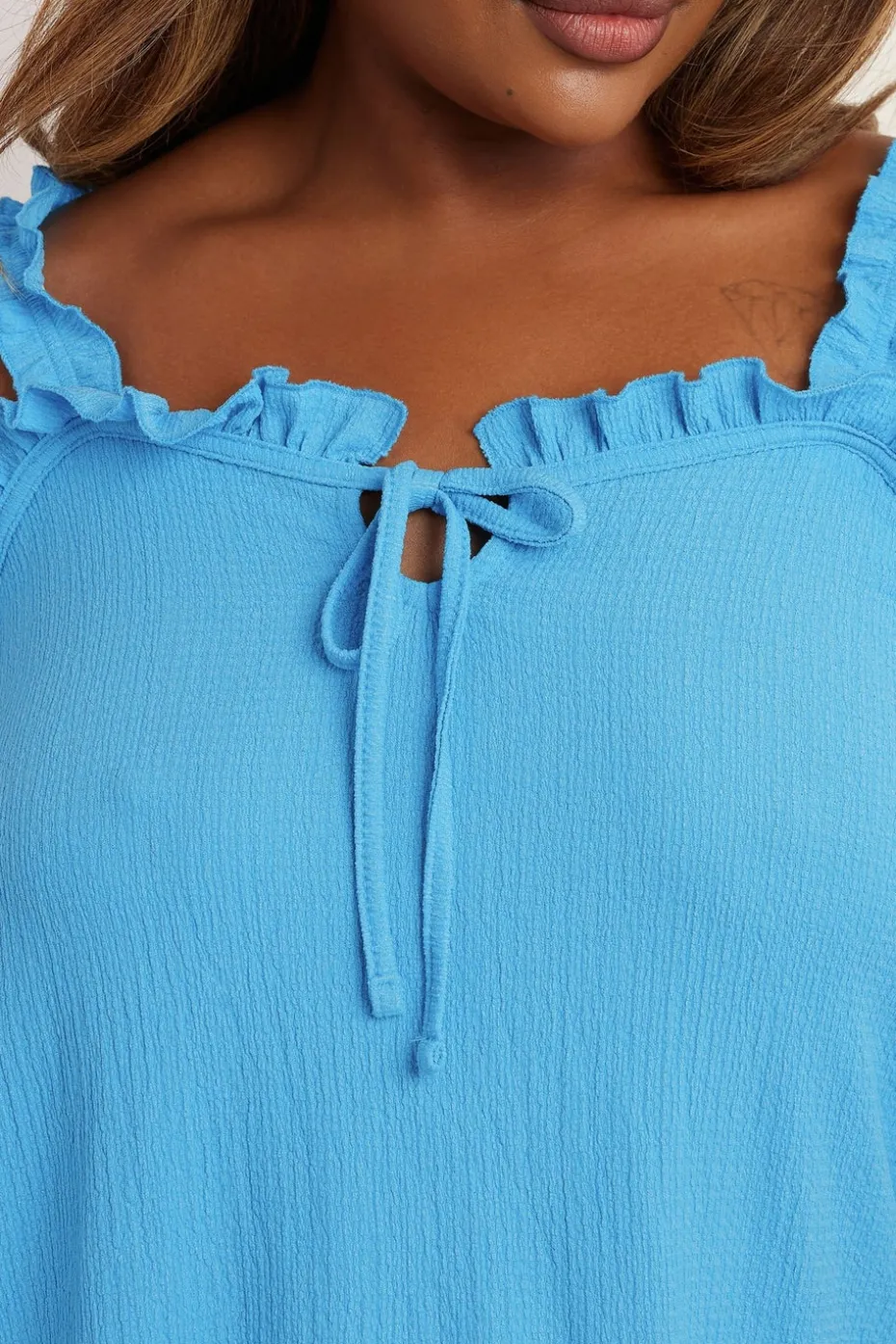 Yours Curve Blue Tie Neck Frill Cami Top