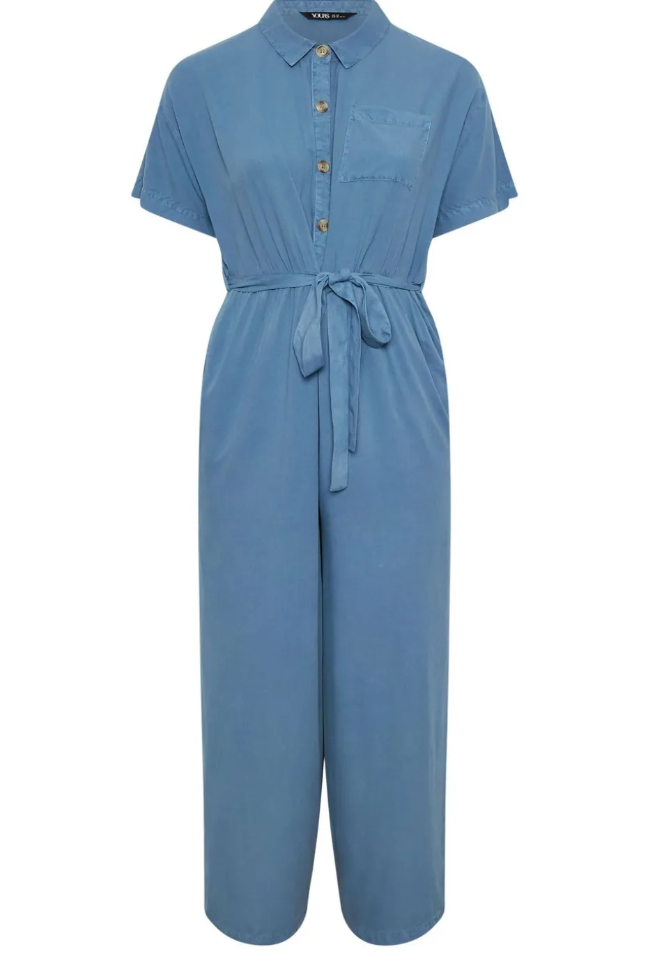 Yours Curve Blue Wide Leg Chambray Jumpsuit
