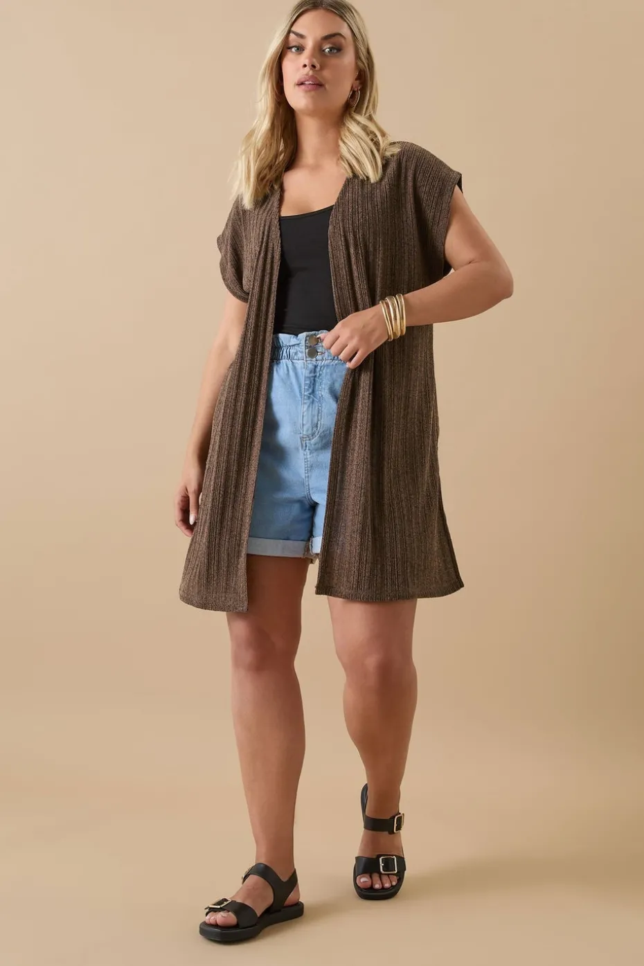 Yours Curve Chocolate Brown Ribbed Jersey Cardigan