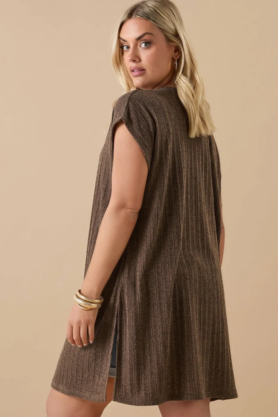 Yours Curve Chocolate Brown Ribbed Jersey Cardigan