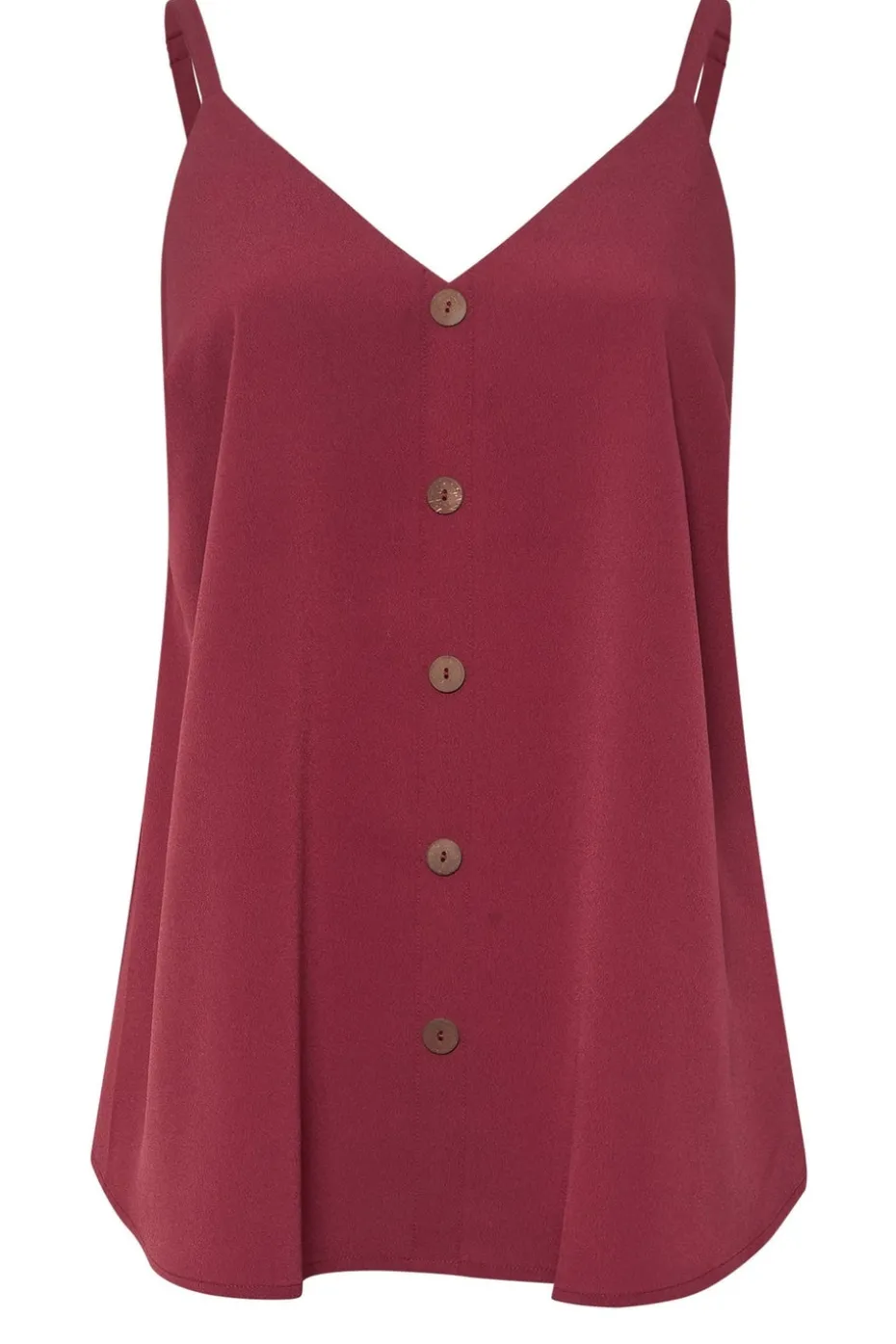 Yours Curve Dark Red Button Front Cami Top