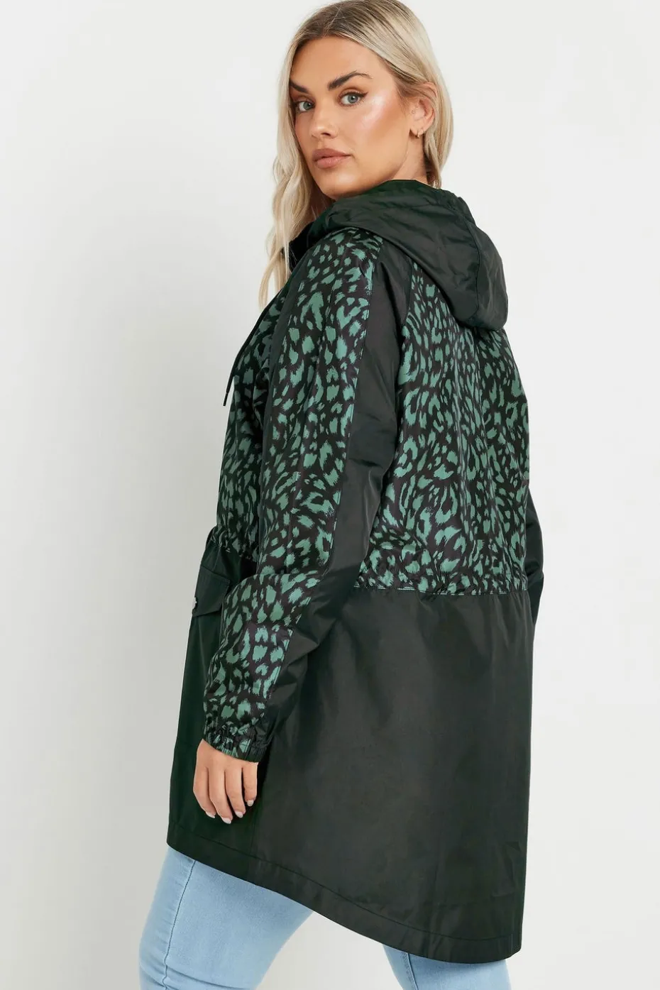 Yours Curve Green & Black Colourblock Lightweight Parka Jacket