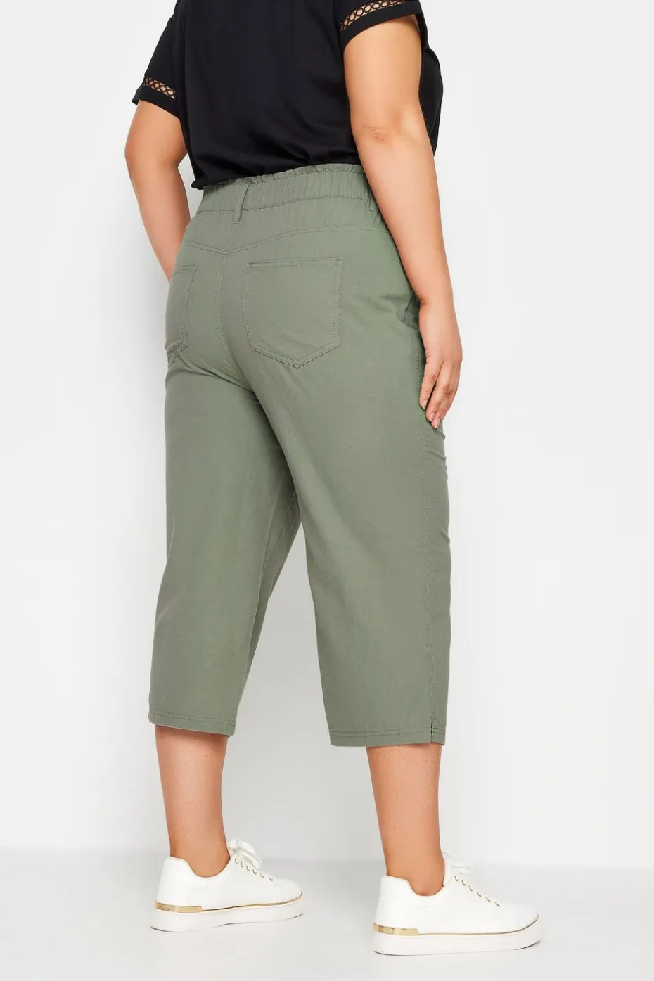Yours Curve Green Khaki Cool Cotton Cropped Trousers