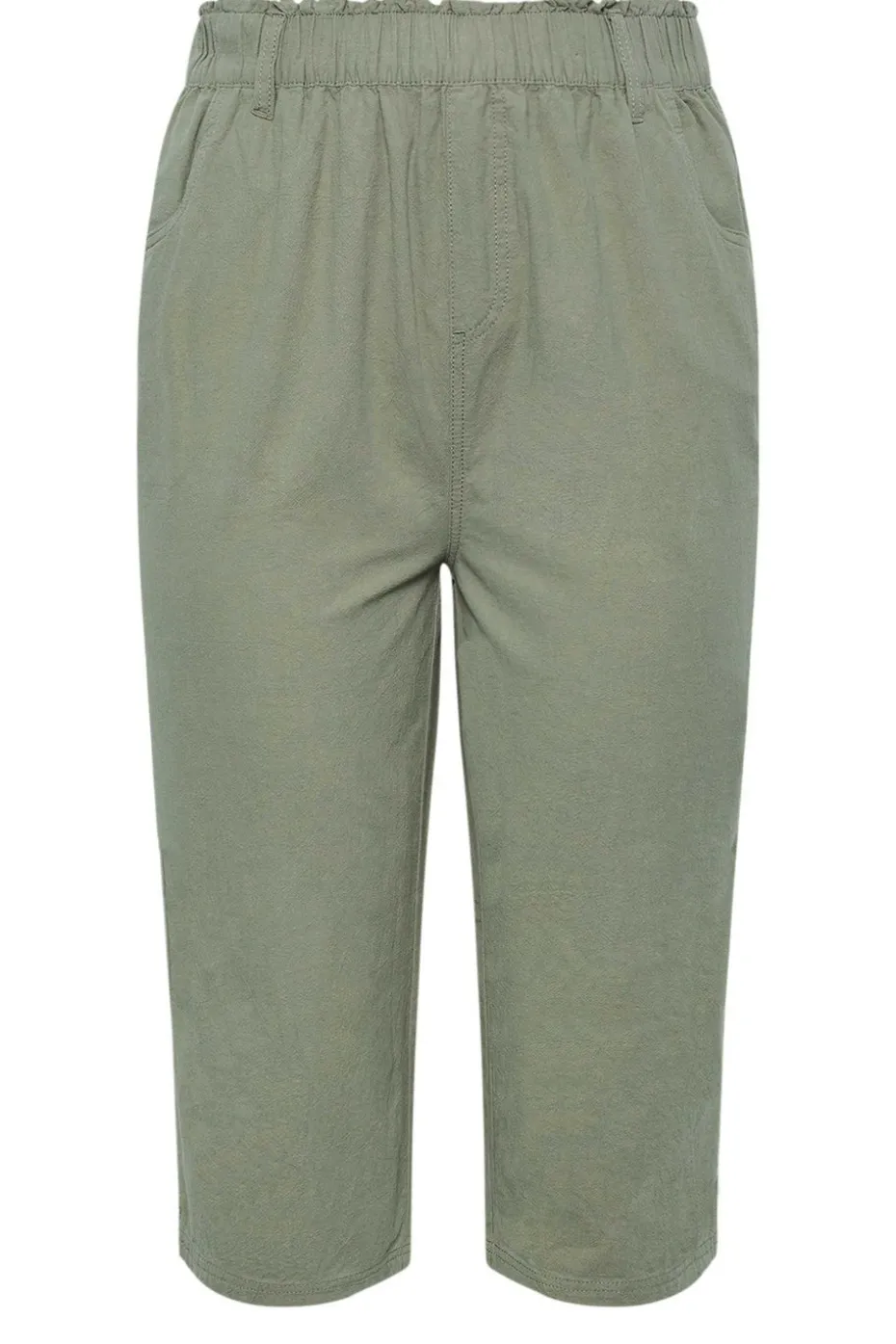 Yours Curve Green Khaki Cool Cotton Cropped Trousers