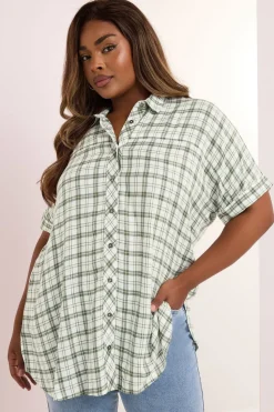 Yours Curve Green Metallic Check Print Shirt