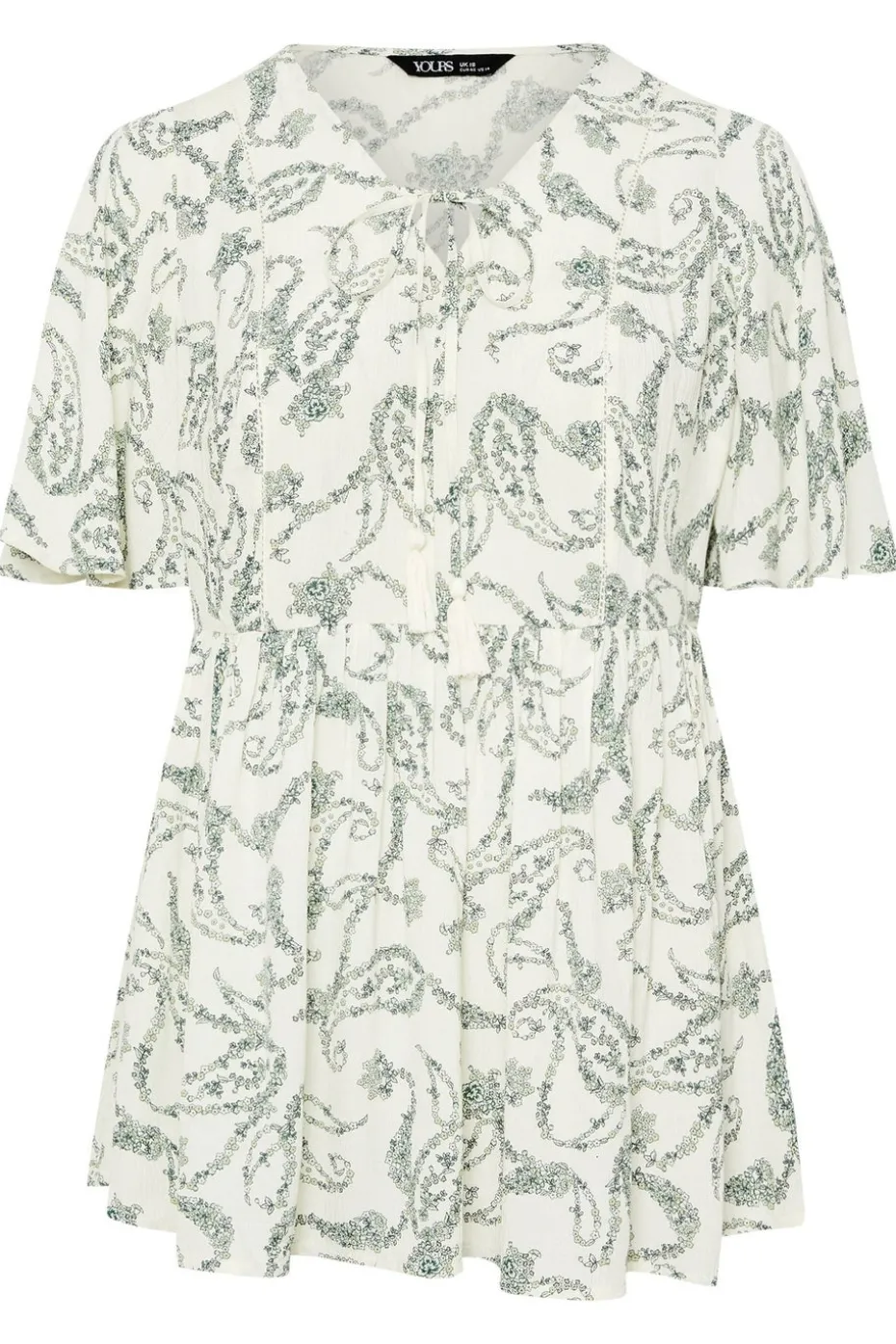 Yours Curve Green Paisley Tie Front Top