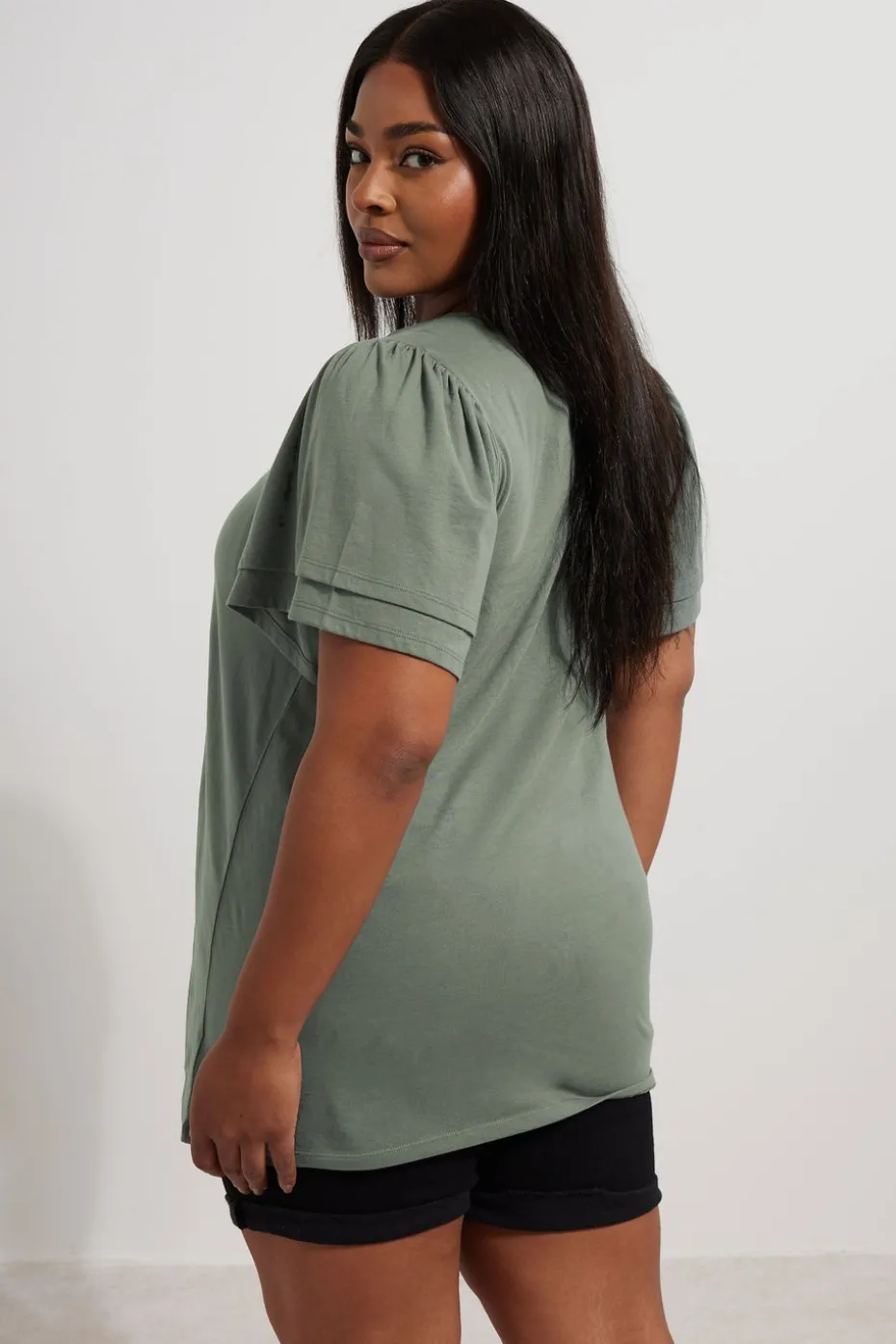 Yours Curve Grey Double Frill Angel Sleeve Top