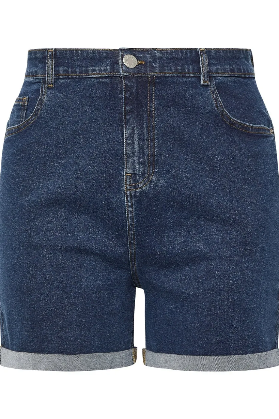 Yours Curve Indigo Blue Turn Up Stretch Denim Mom Shorts