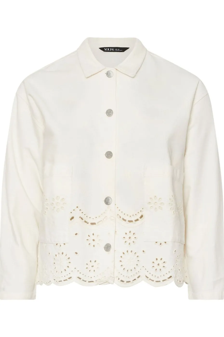 Yours Curve Ivory White Broderie Anglaise Twill Shacket
