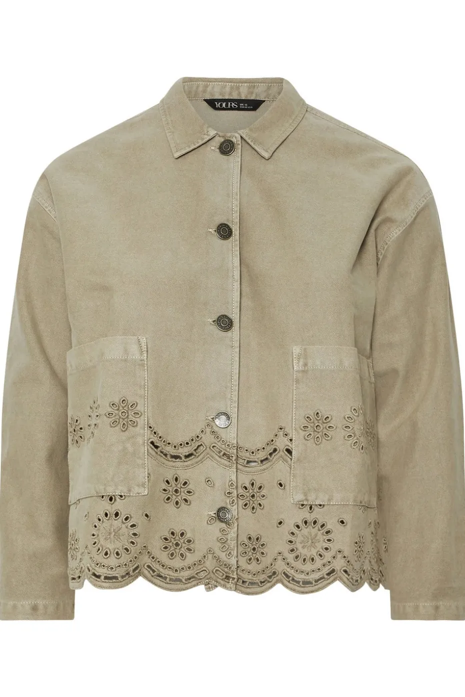 Yours Curve Khaki Green Broderie Anglaise Twill Shacket
