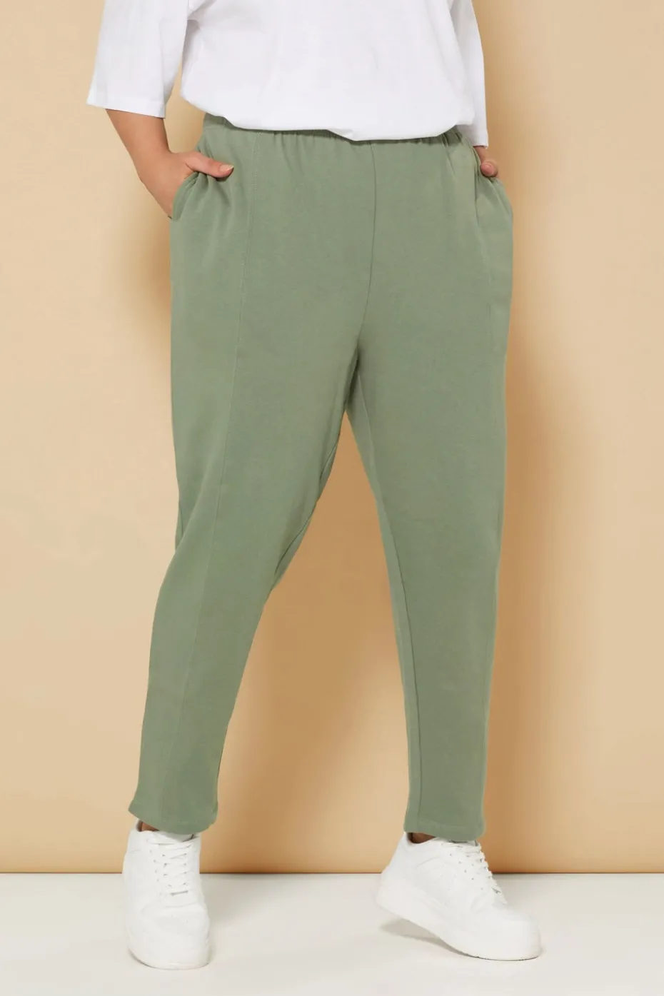 Yours Curve Khaki Green Barrel Joggers