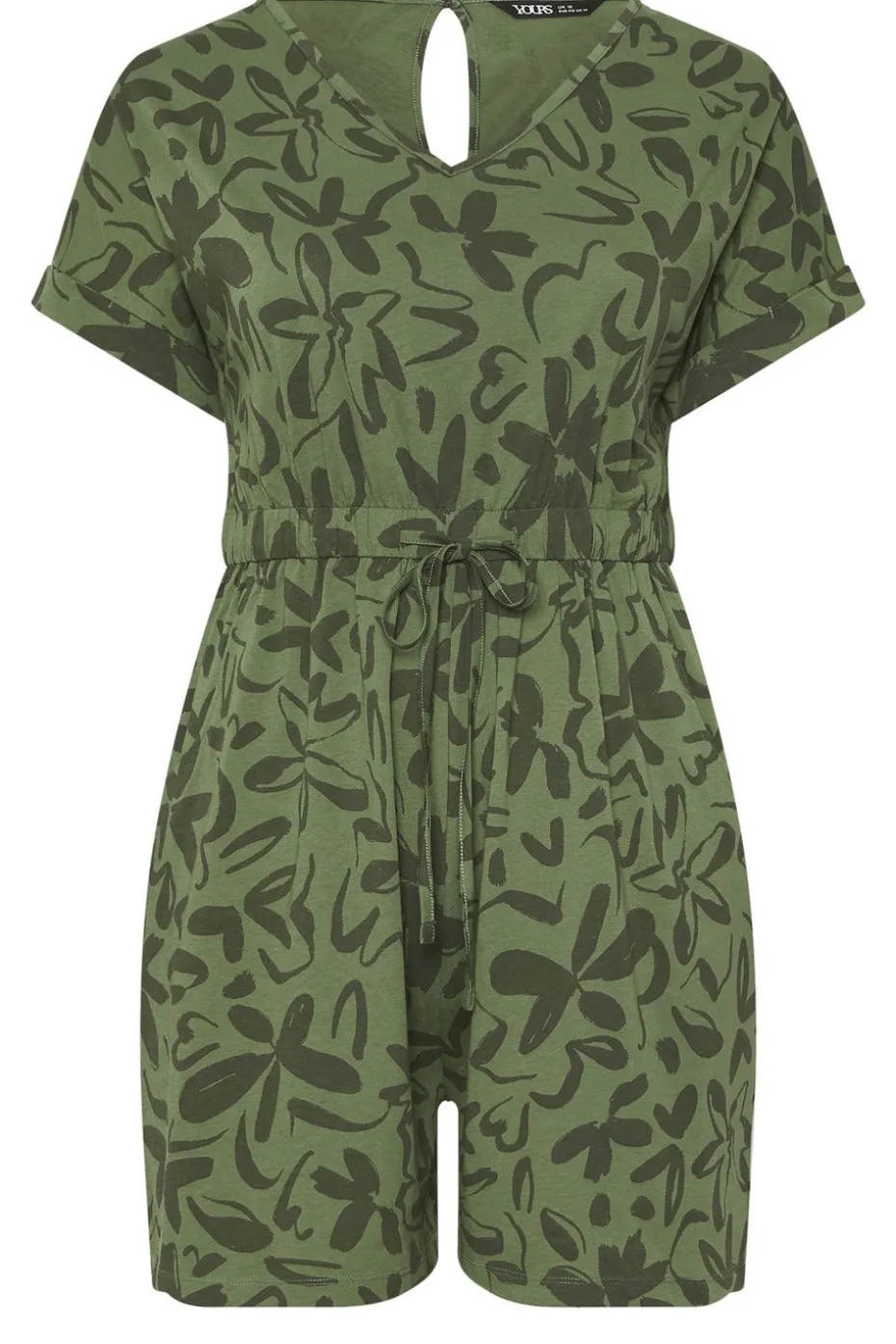 Yours Curve Khaki Green Floral Print Cotton Playsuit