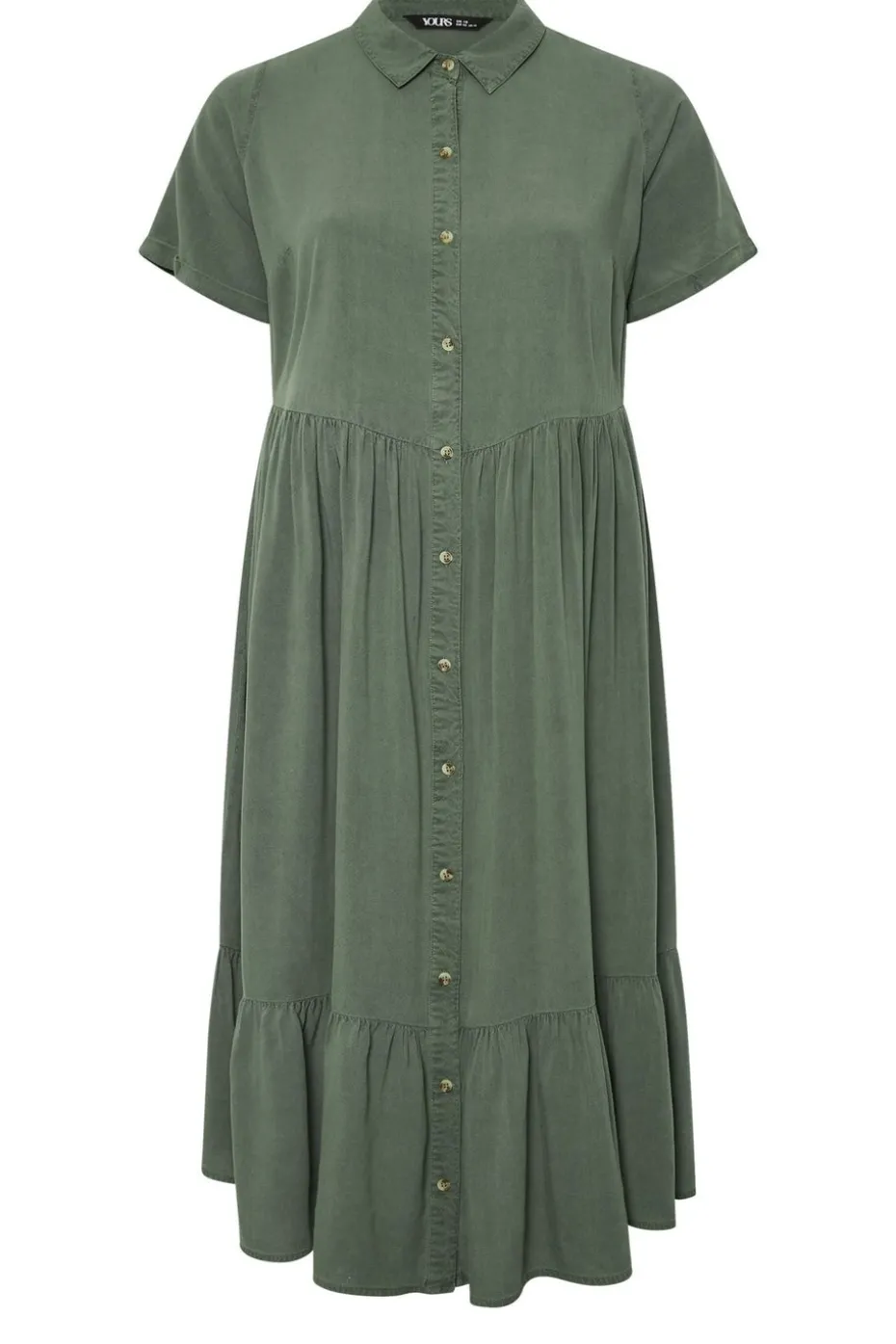 Yours Curve Khaki Green Tiered Maxi Chambray Shirt Dress