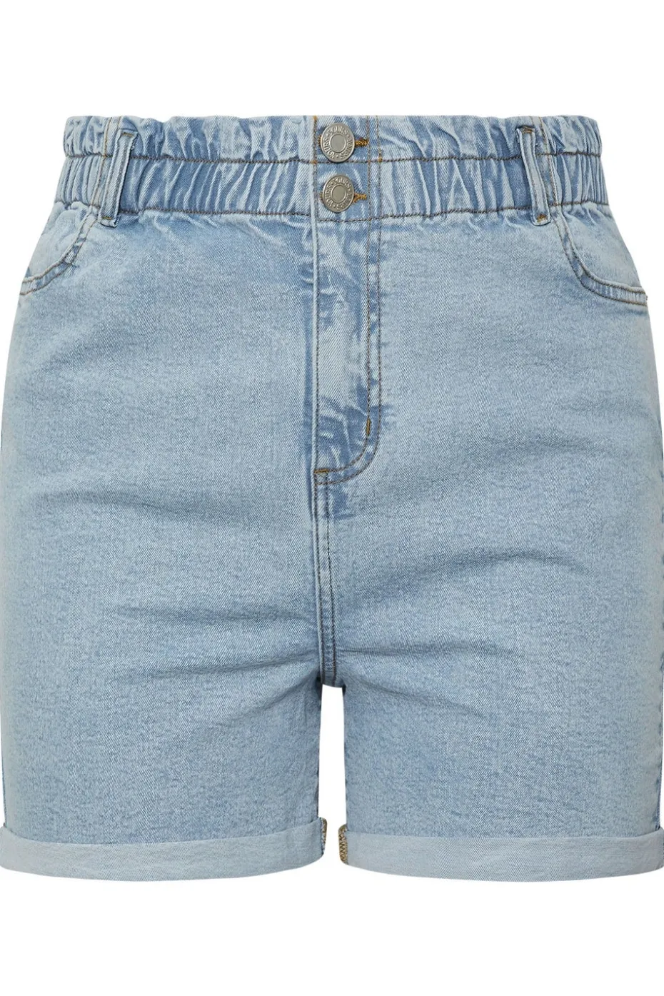 Yours Curve Light Blue Elasticated Waist Turn Up Denim Shorts