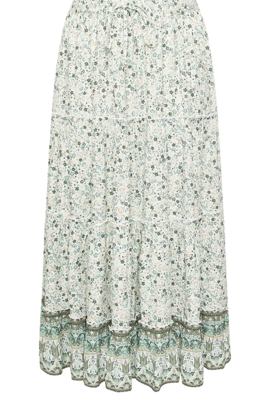 Yours Curve Light Green Ditsy Floral Tiered Skirt