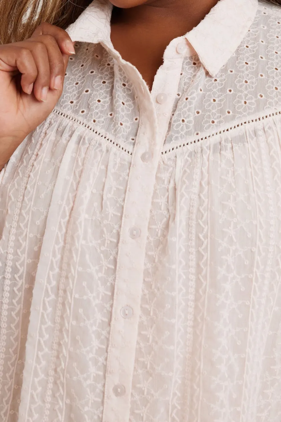 Yours Curve Light Pink Sheer Embroidered Blouse