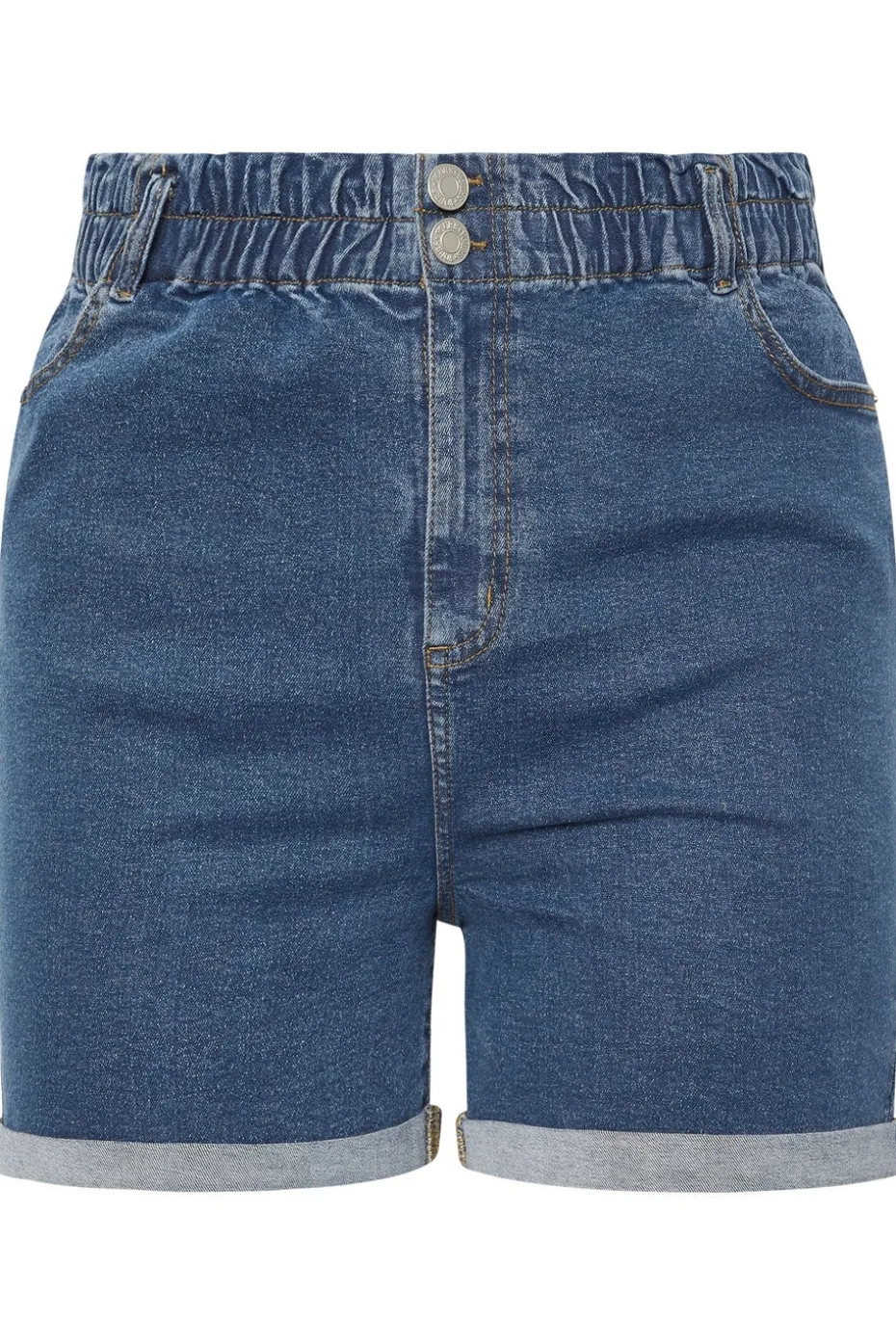 Yours Curve Mid Blue Elasticated Waist Turn Up Denim Shorts