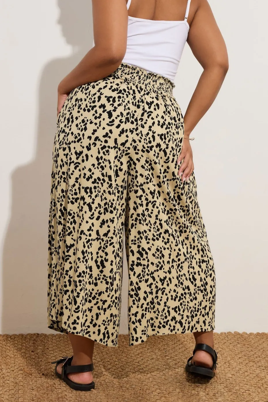 Yours Curve Natural Brown Leopard Print Shirred Midaxi Culottes