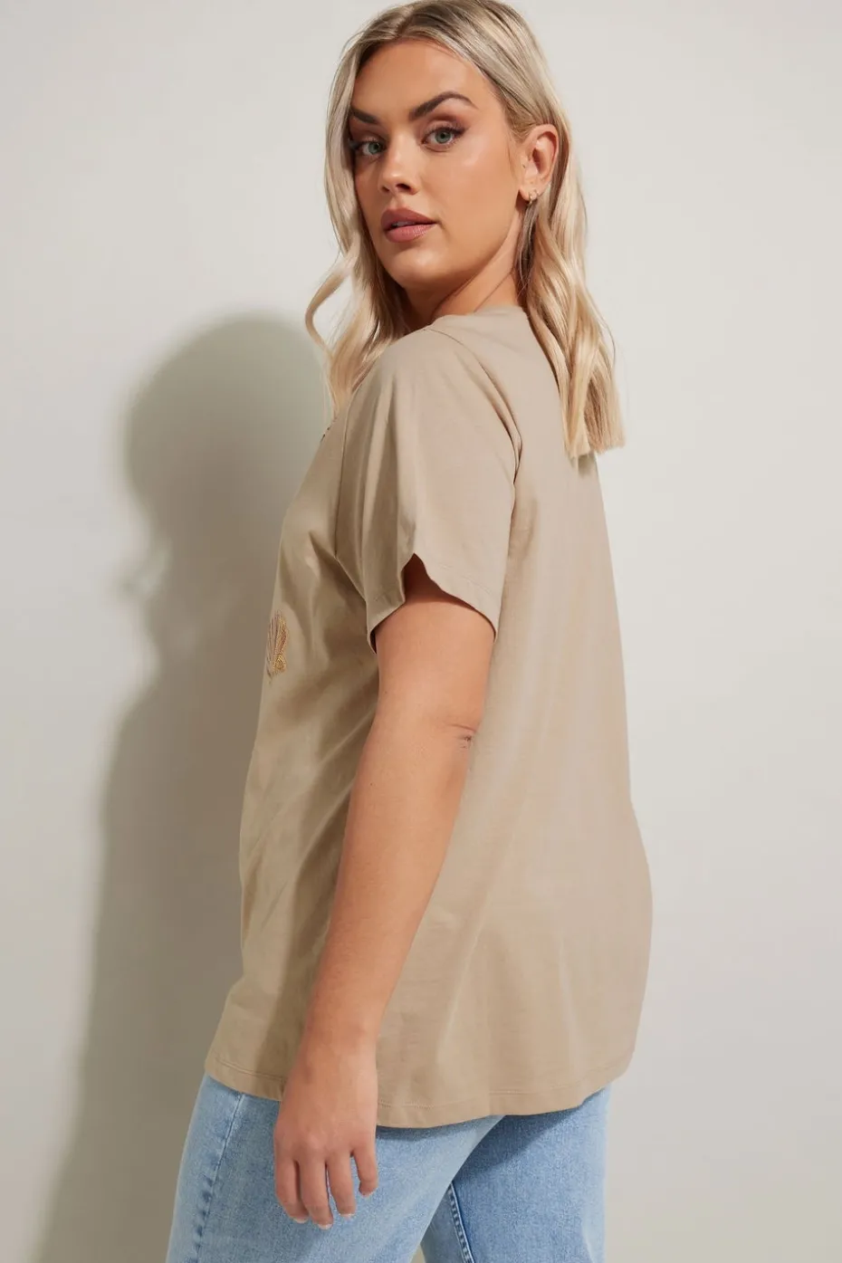 Yours Curve Natural Brown Sequin Embellished Shell T-Shirt