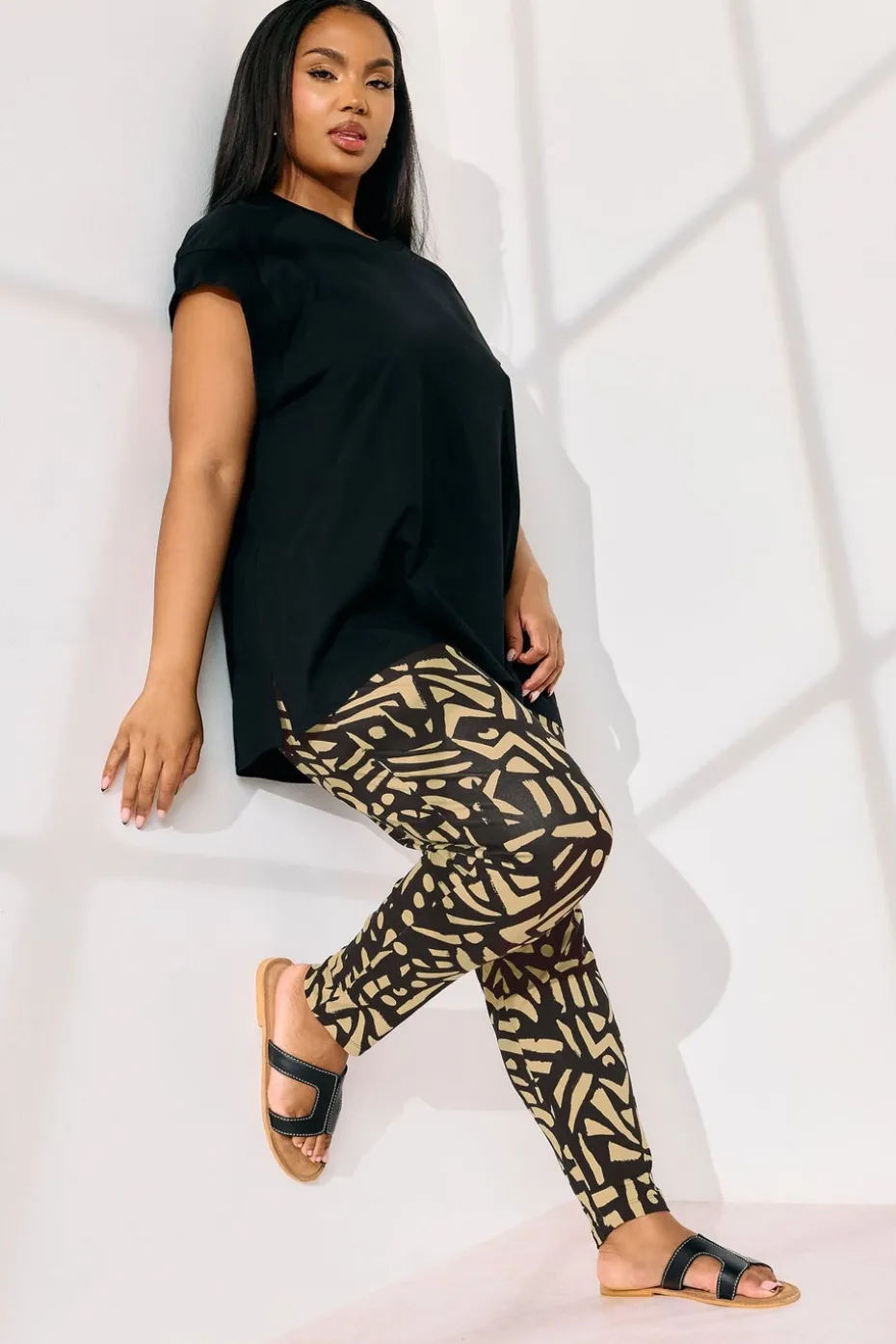 Yours Curve Natural Brown Abstract Print Harem Trousers