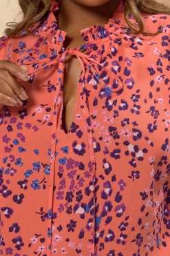 Yours Curve Orange Floral Tie Neck Blouse