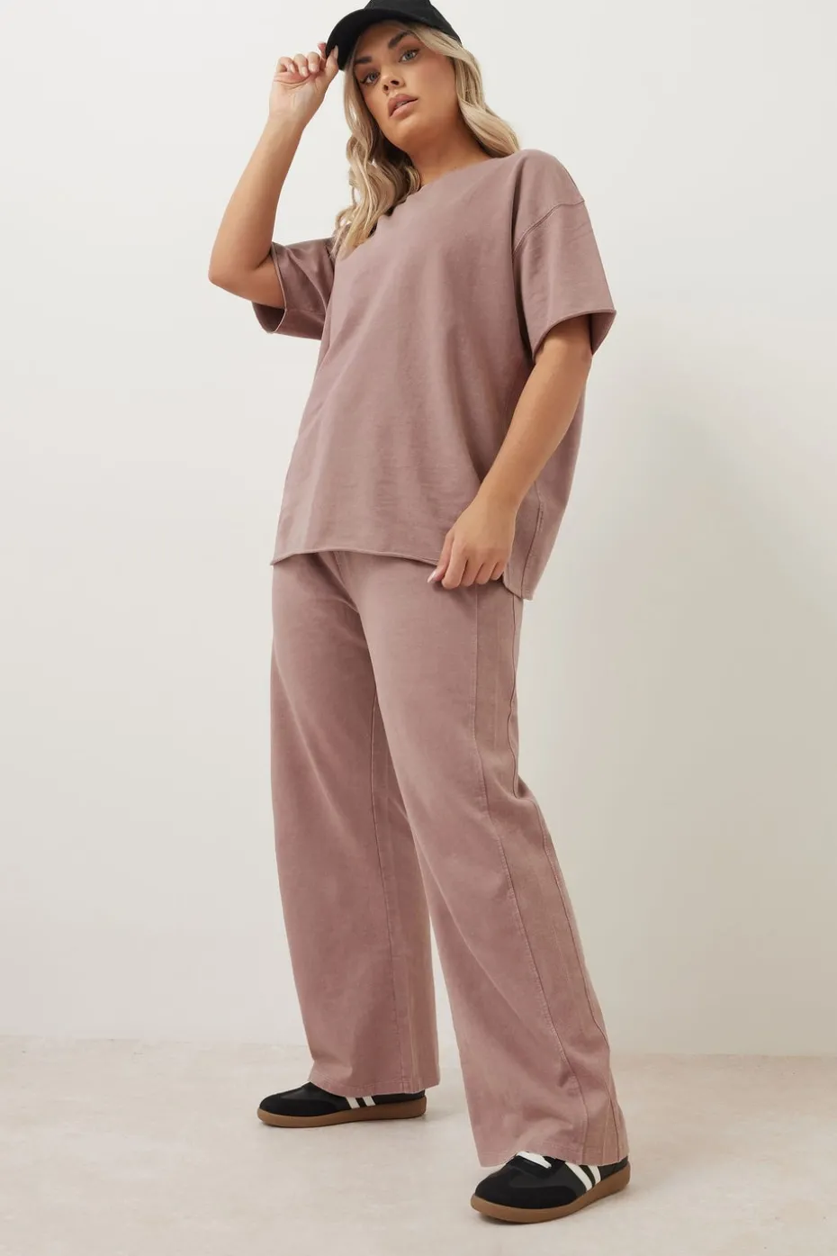 Yours Curve Pink Acid Wash Wide Leg Joggers