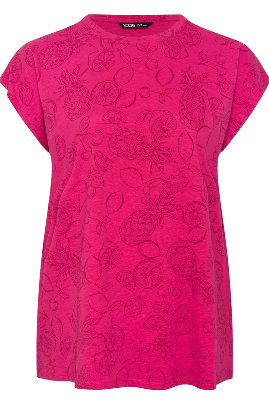 Yours Curve Pink Tropical Fruit Print T-Shirt