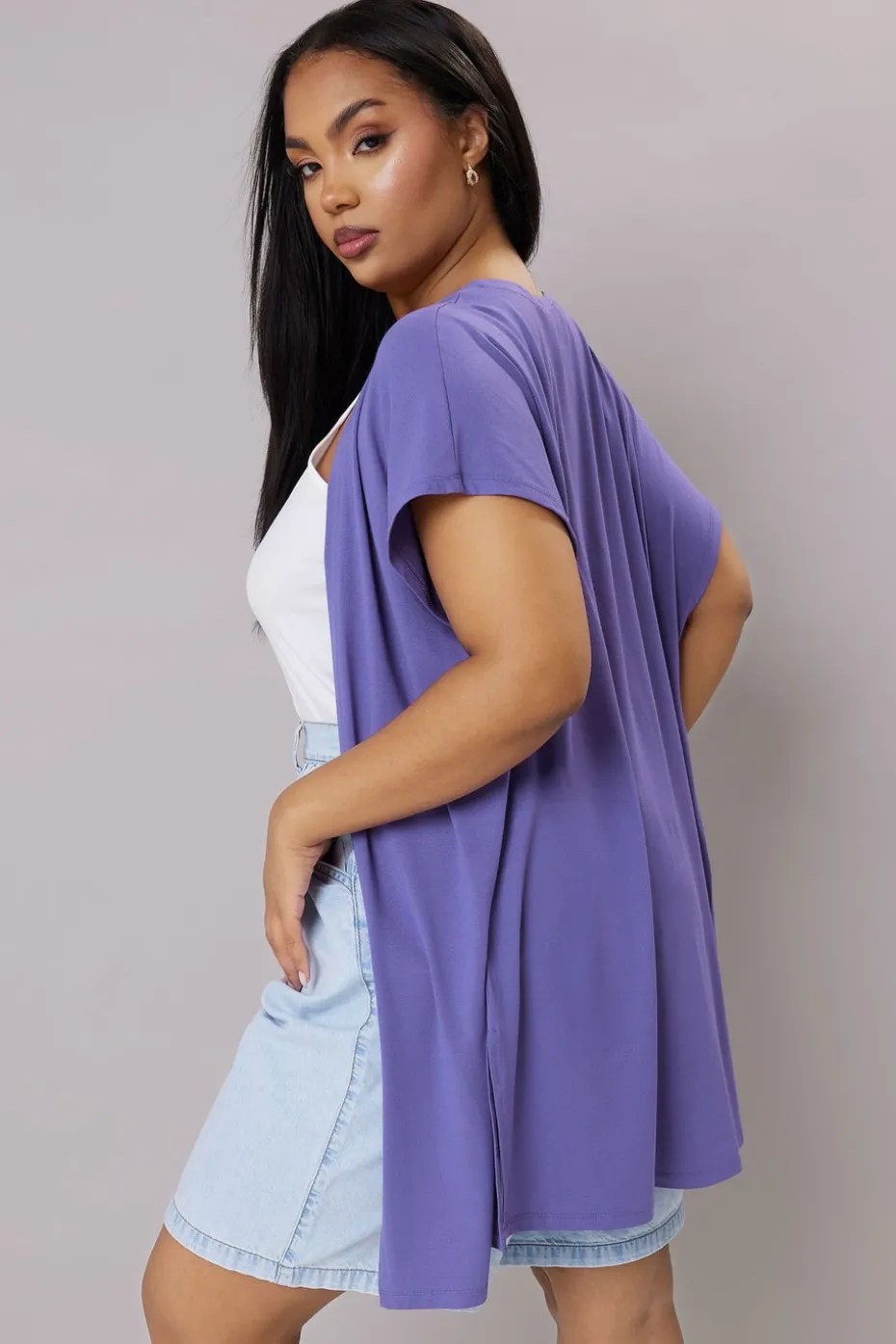 Yours Curve Purple Grown On Sleeve Jersey Cardigan