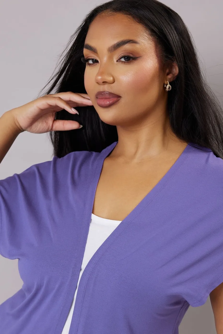 Yours Curve Purple Grown On Sleeve Jersey Cardigan